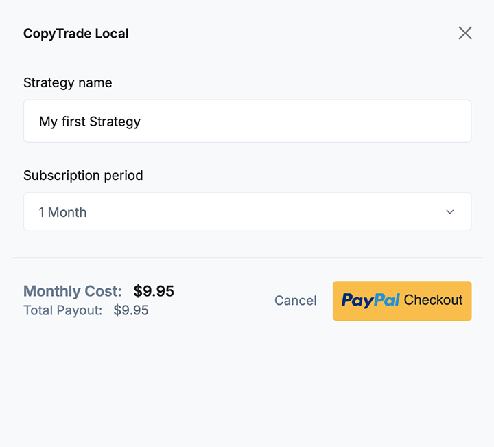Enter Strategy Detail and Subscription Period