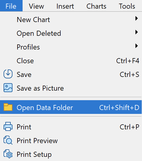 Open data folder in metatrader